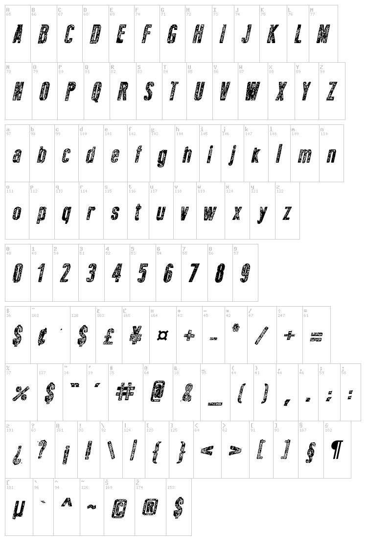 New Press Eroded font map